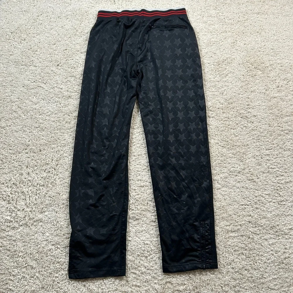 Cybertek Track Pants Large Black Star Print Striped Zip Ankle Russian Made